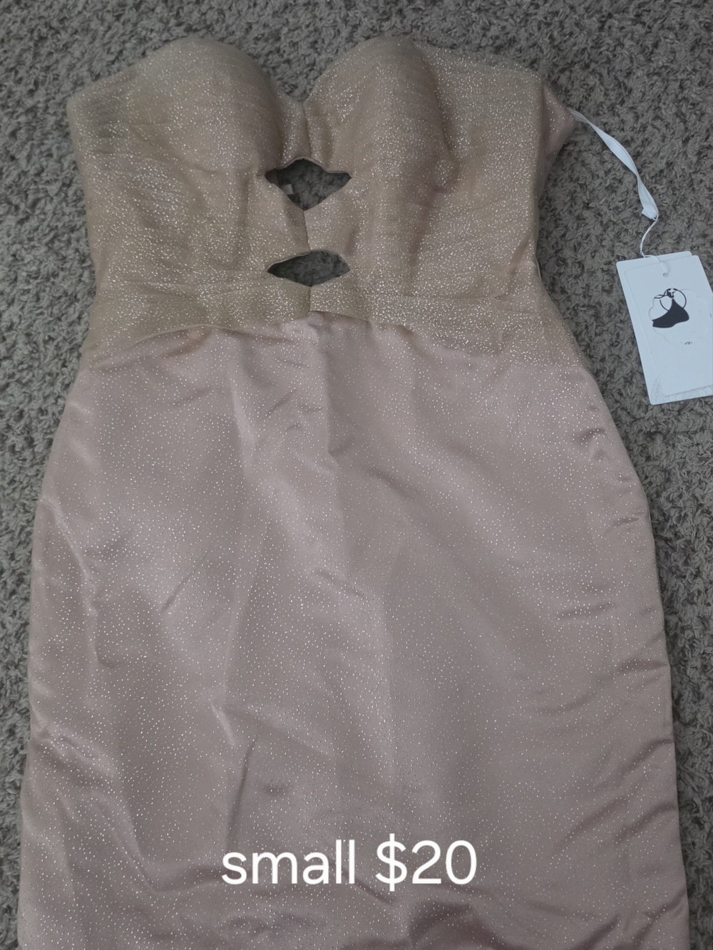 Strapless Nude Pink Glitter Cocktail Dress